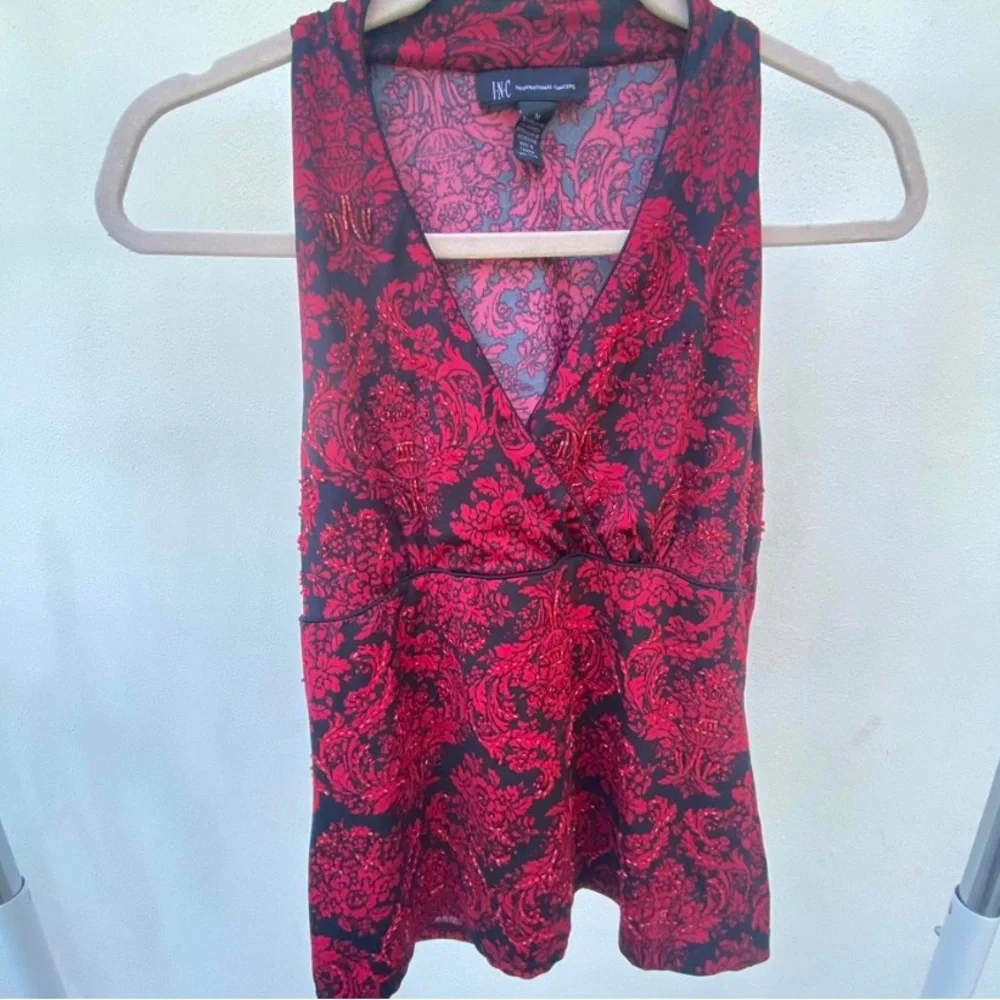Y2K INC Black & Red Beaded Floral Whimsygoth Fairy Top Size Medium - Picture 2 of 7